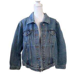 VINTAGE Eddie Bauer Denim Jacket Womens Medium Heavyweight Relaxed Jean Trucker